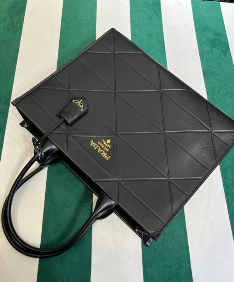 Prada Large Leather Prada Symbole Bag With Topstitching 1BA377 Black